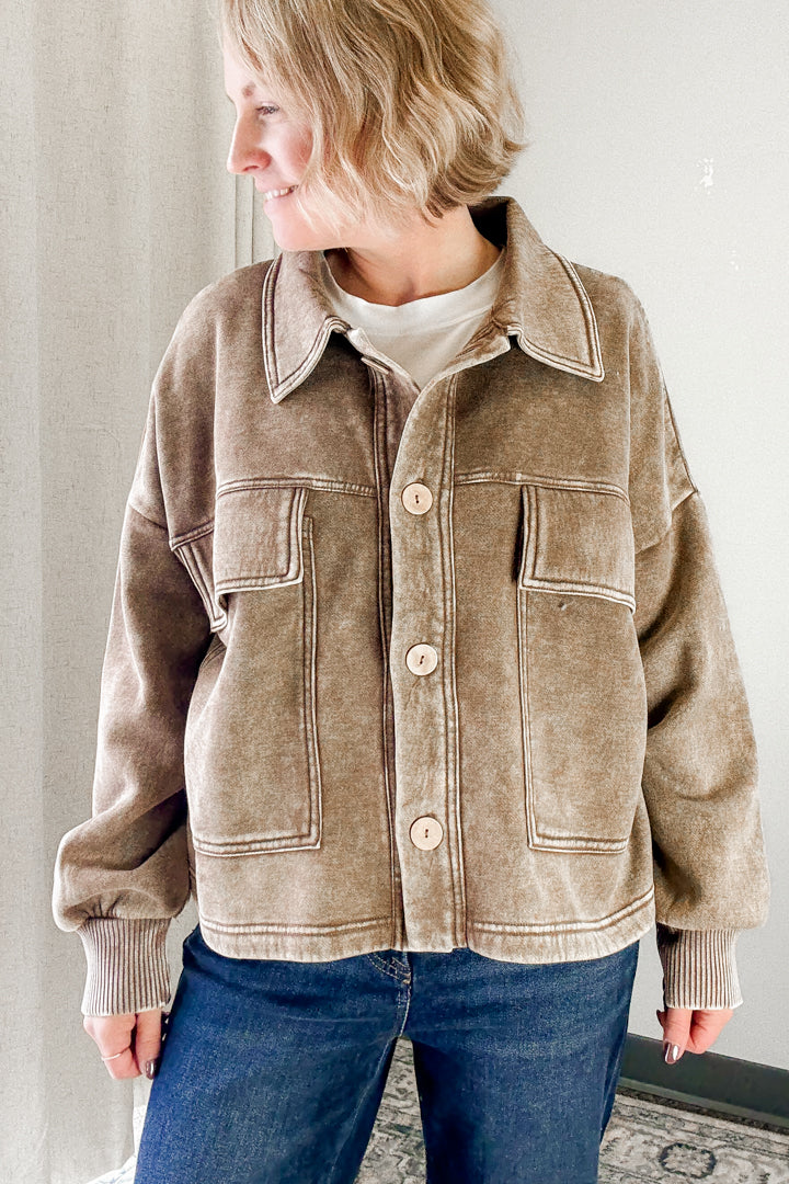 Acid Wash Fleece Shacket