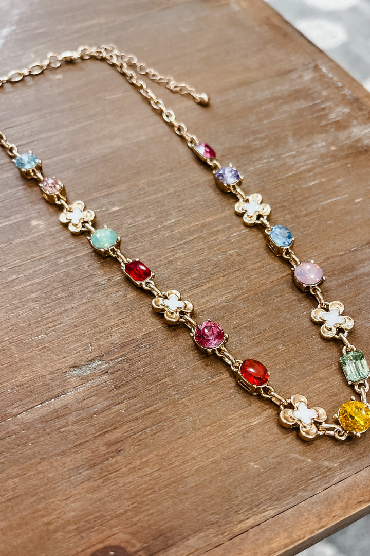colorful gem gold clover necklace