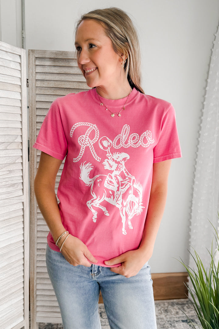 Women's oversized tee with rodeo graphic Pink western