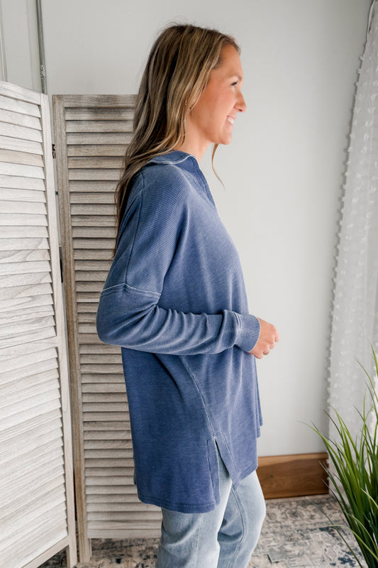 Waffle Collar Pullover