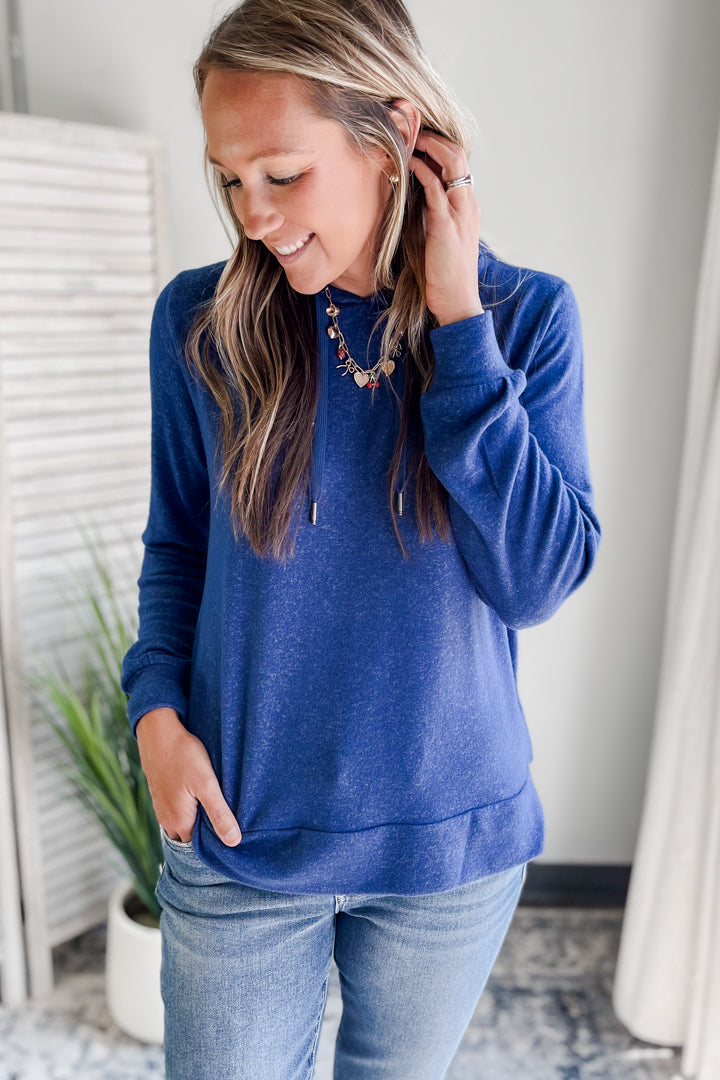 Women's blue drawstring hoodie