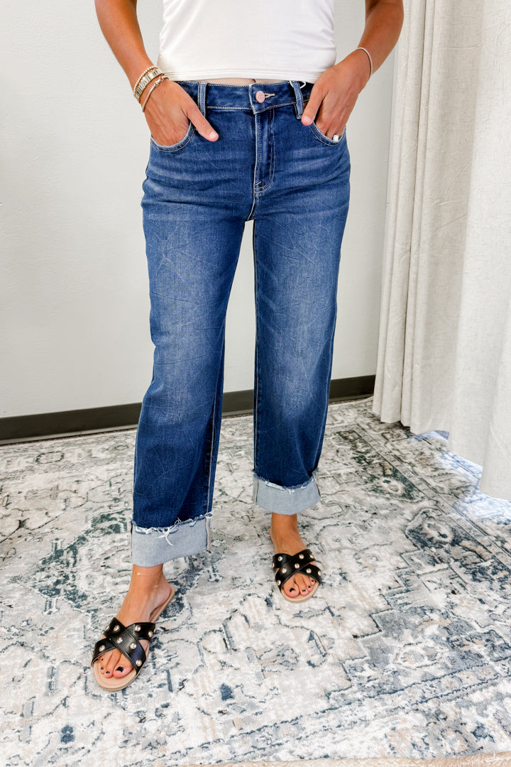 A women's high rise boyfriend zip up jeans
