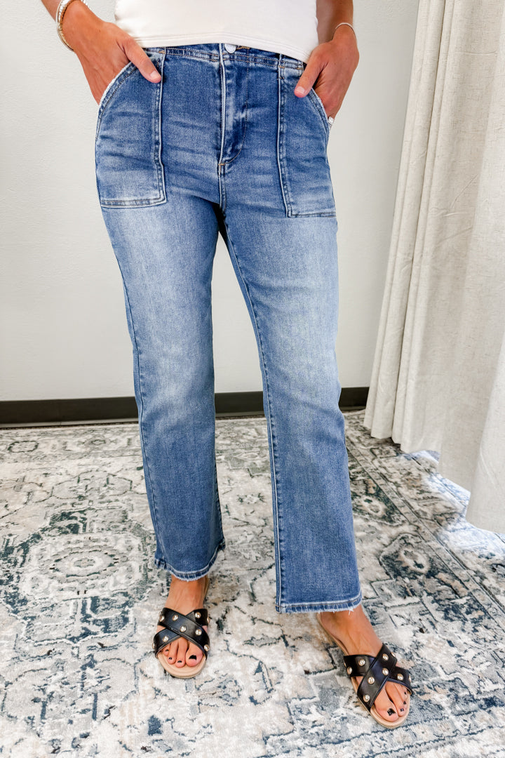 Patch Pocket Straight Jeans