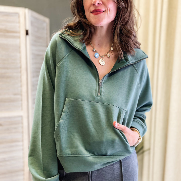 half zip scuba pullover green