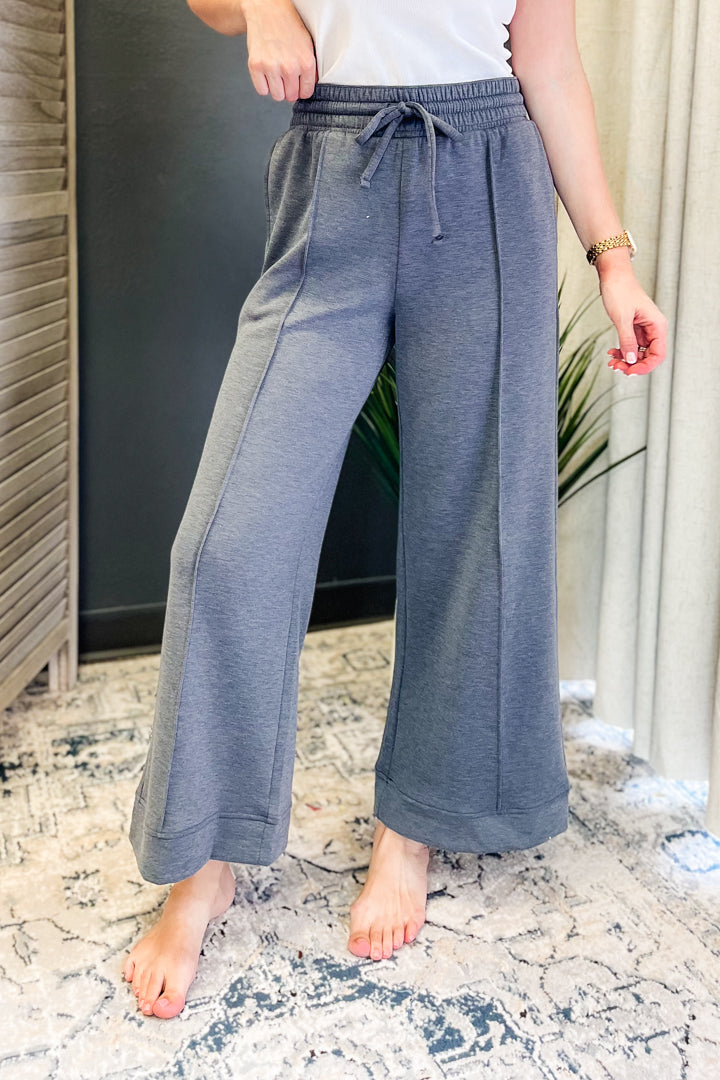 scuba drawstring wide leg lounge pants charcoal grey