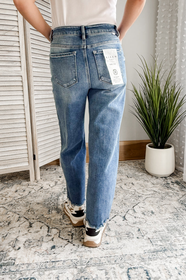 Distressed High Rise Wide Crop