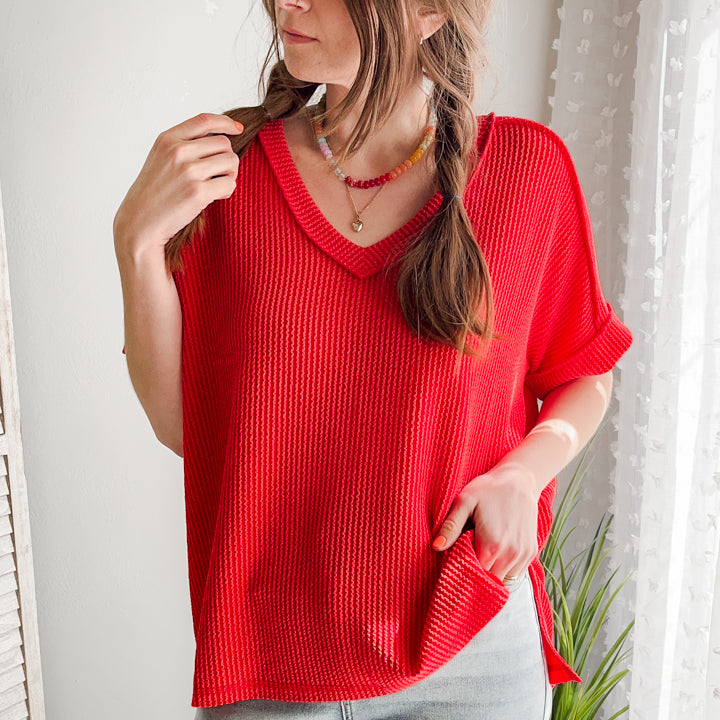 Flowy Ribbed V-Neck Top