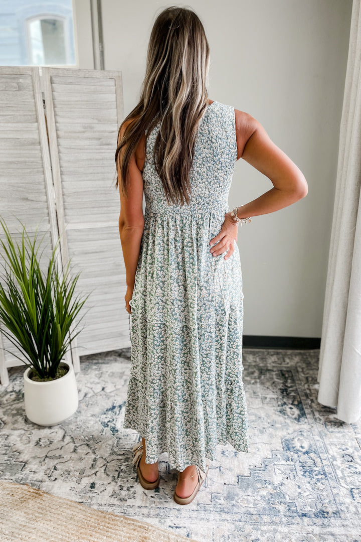 Sleeveless Smocked Floral Dress