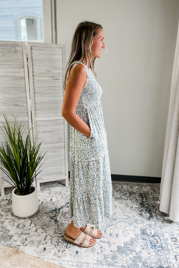 Sleeveless Smocked Floral Dress