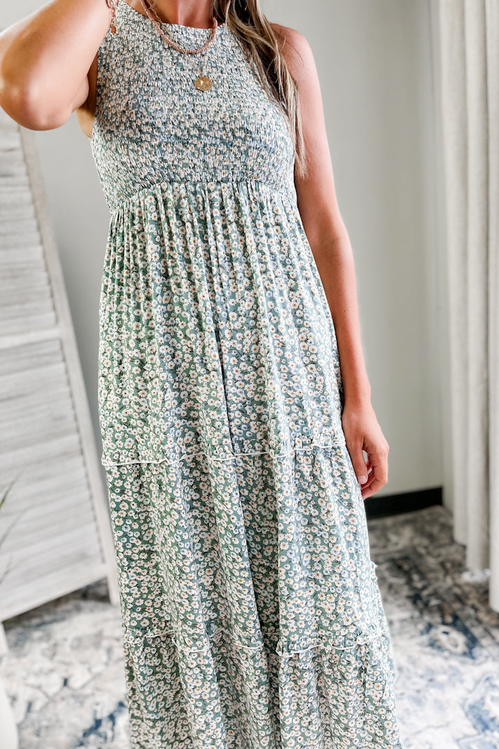 Sleeveless Smocked Floral Dress