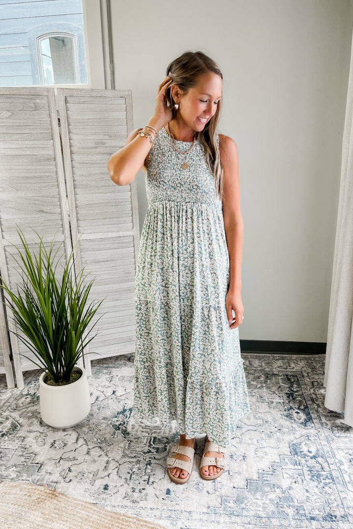 Sleeveless Smocked Floral Dress