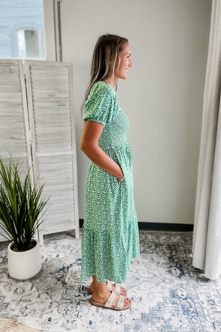 Green Tiny Floral Dress