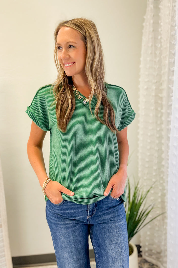 Ribbed V-Neck Top
