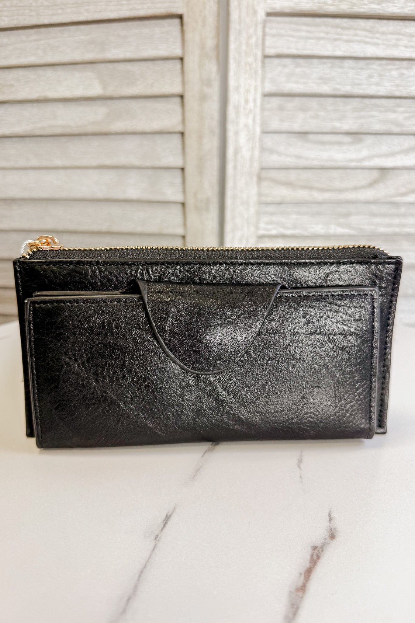 wallet with zip change pocket and wristlet strap black