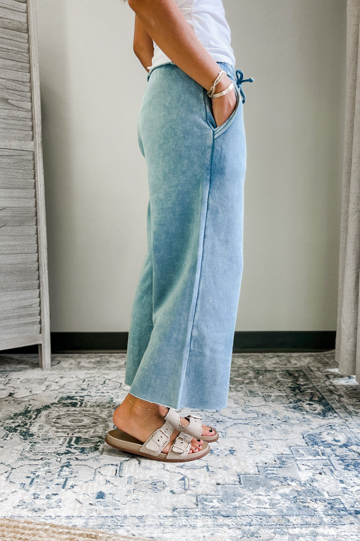 Acid Wash Fleece Palazzo Pants