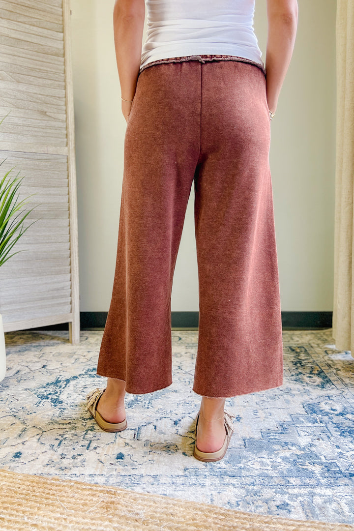 Acid Wash Fleece Palazzo Pants