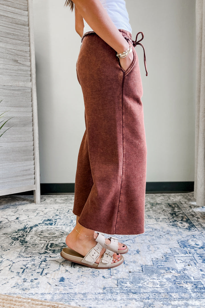 Acid Wash Fleece Palazzo Pants