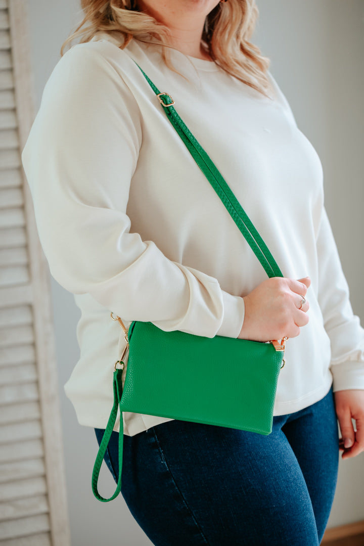 kelly green cross body wristlet purse