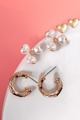 Pearl & Heart Hoop Set
