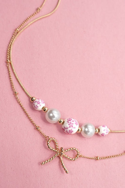 Porcelain Bead Layer Necklace - Pink