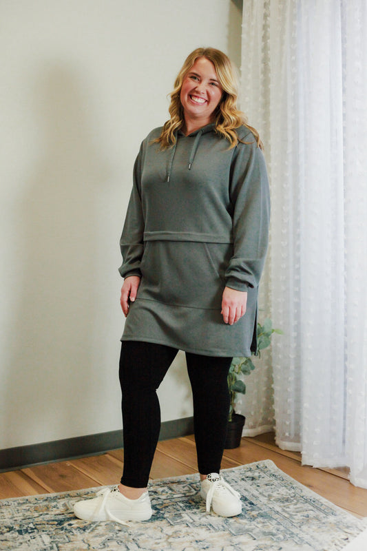 womens sweatshirt dress hood pockets soya concept casual grey