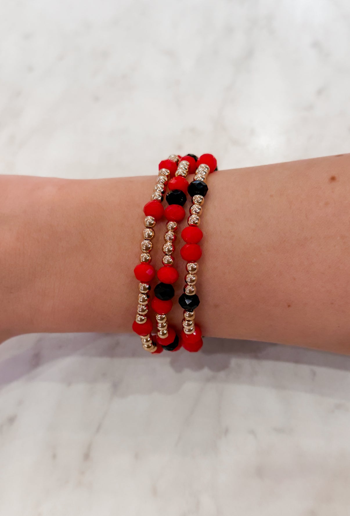 Red And Black Beaded Bracelet Set