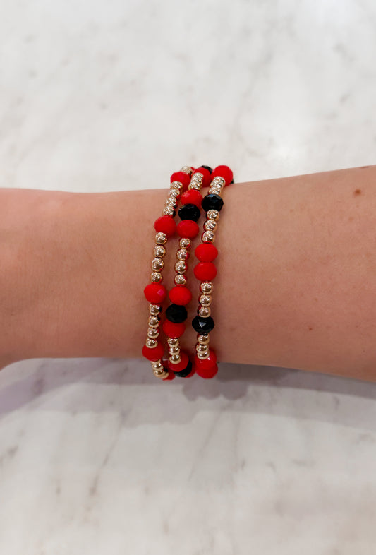 Red And Black Beaded Bracelet Set