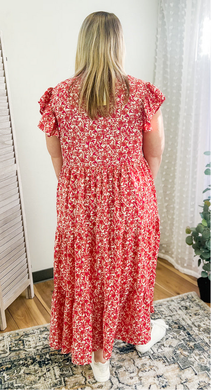 PLUS Floral V-Neck Midi Dress