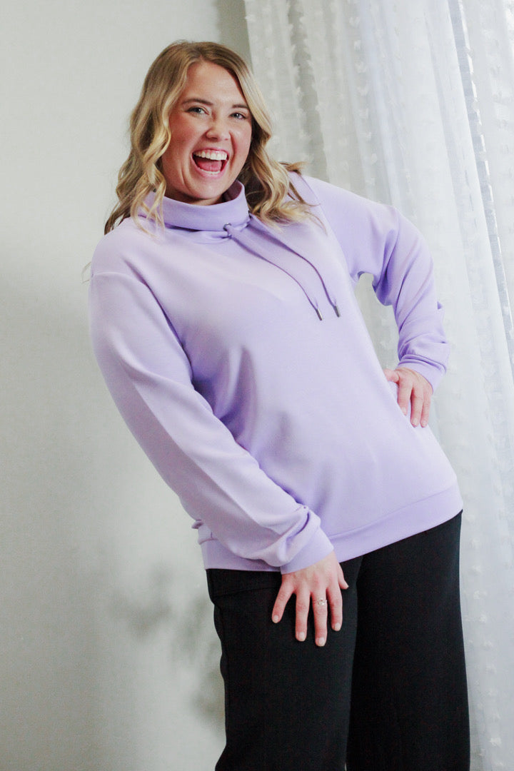 womens soft cowl neck lavender sweatshirt soya concept