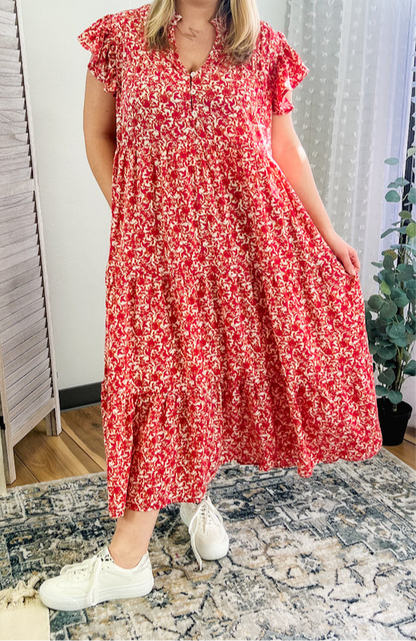 PLUS Floral V-Neck Midi Dress