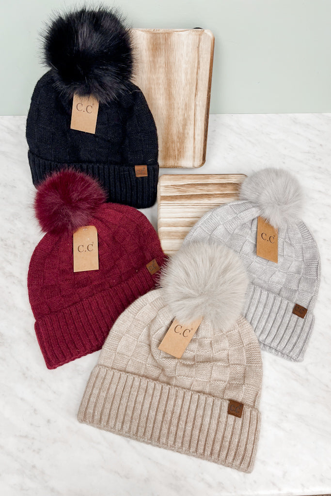 C. C. Textured Knit Pom Hat
