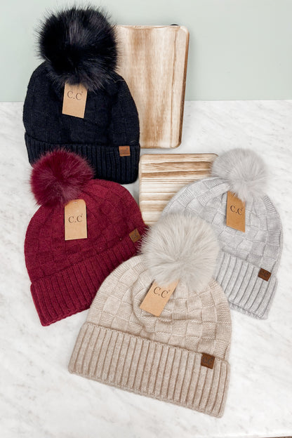 C. C. Textured Knit Pom Hat