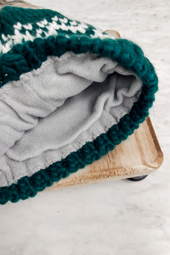 Teal & White Pom Hat