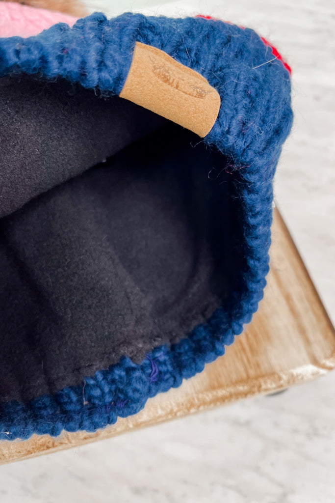 Pink, Navy & Red Pom Hat