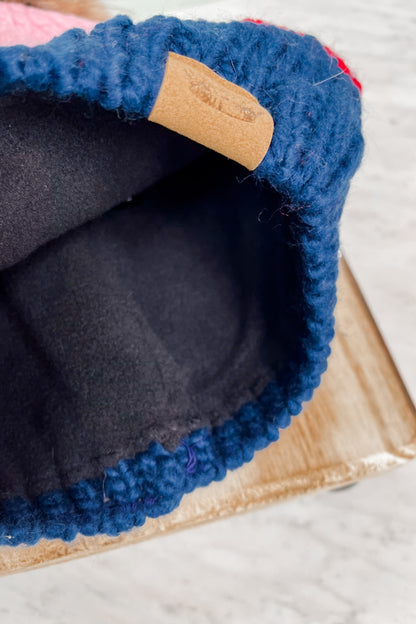 Pink, Navy & Red Pom Hat