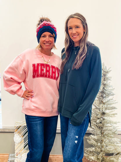 Pink, Navy & Red Pom Hat