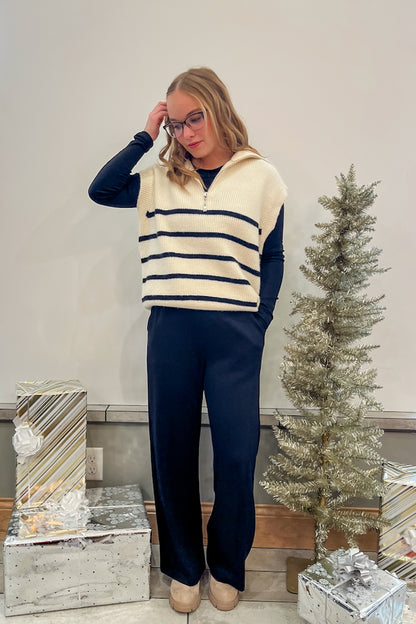 Striped Sleeveless Quarter Zip