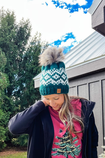 Teal & White Pom Hat