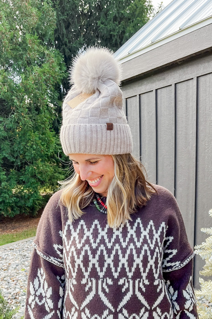 C. C. Textured Knit Pom Hat