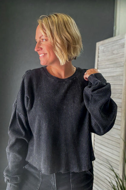 Waffle Knit Long Sleeve Top