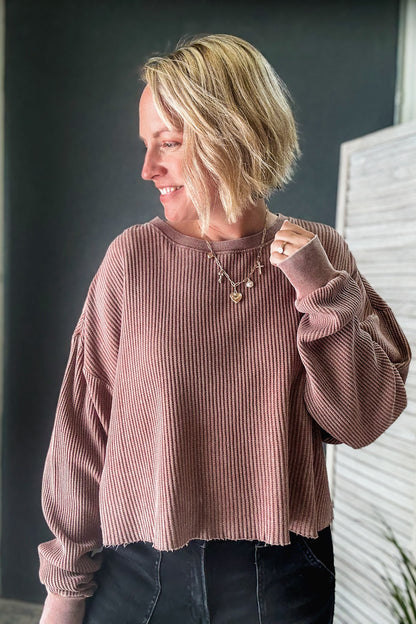 Waffle Knit Long Sleeve Top