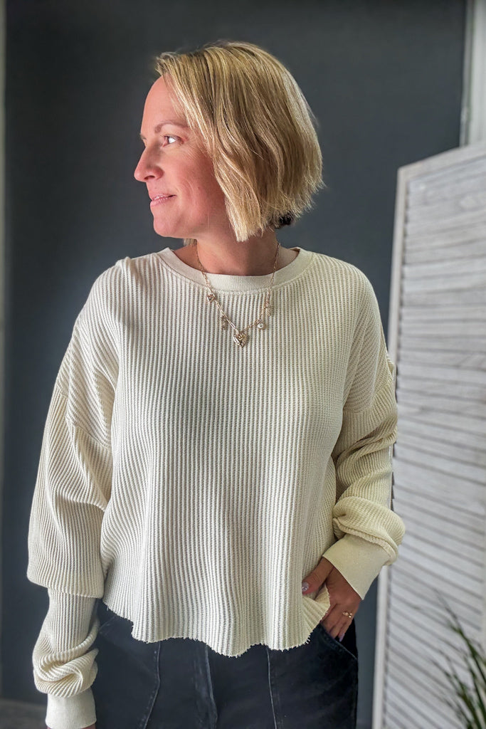 Waffle Knit Long Sleeve Top