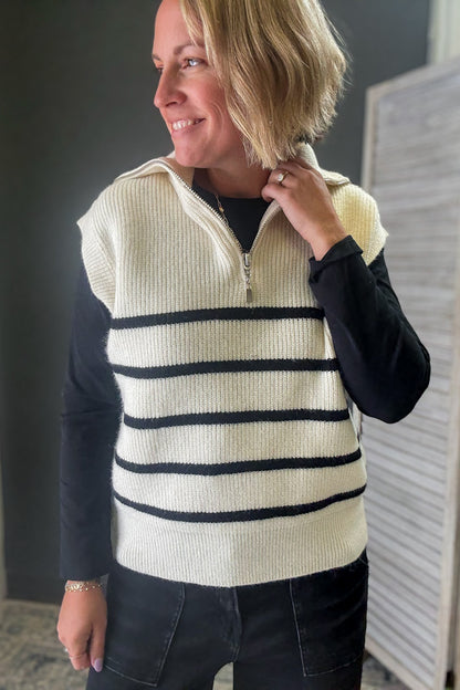 Striped Sleeveless Quarter Zip