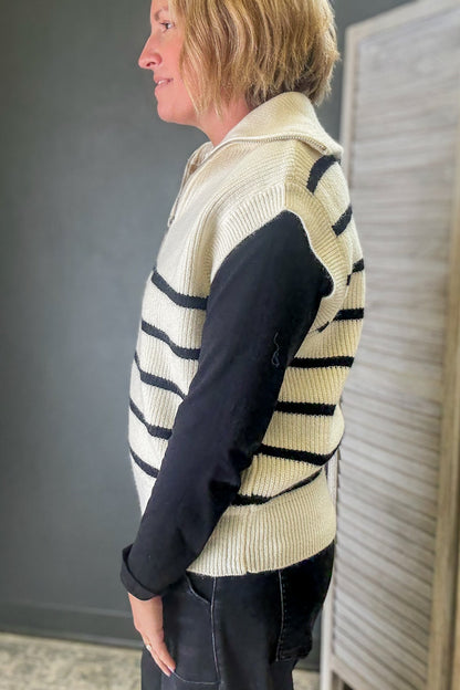 Striped Sleeveless Quarter Zip
