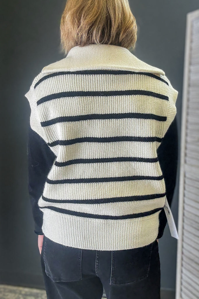 Striped Sleeveless Quarter Zip