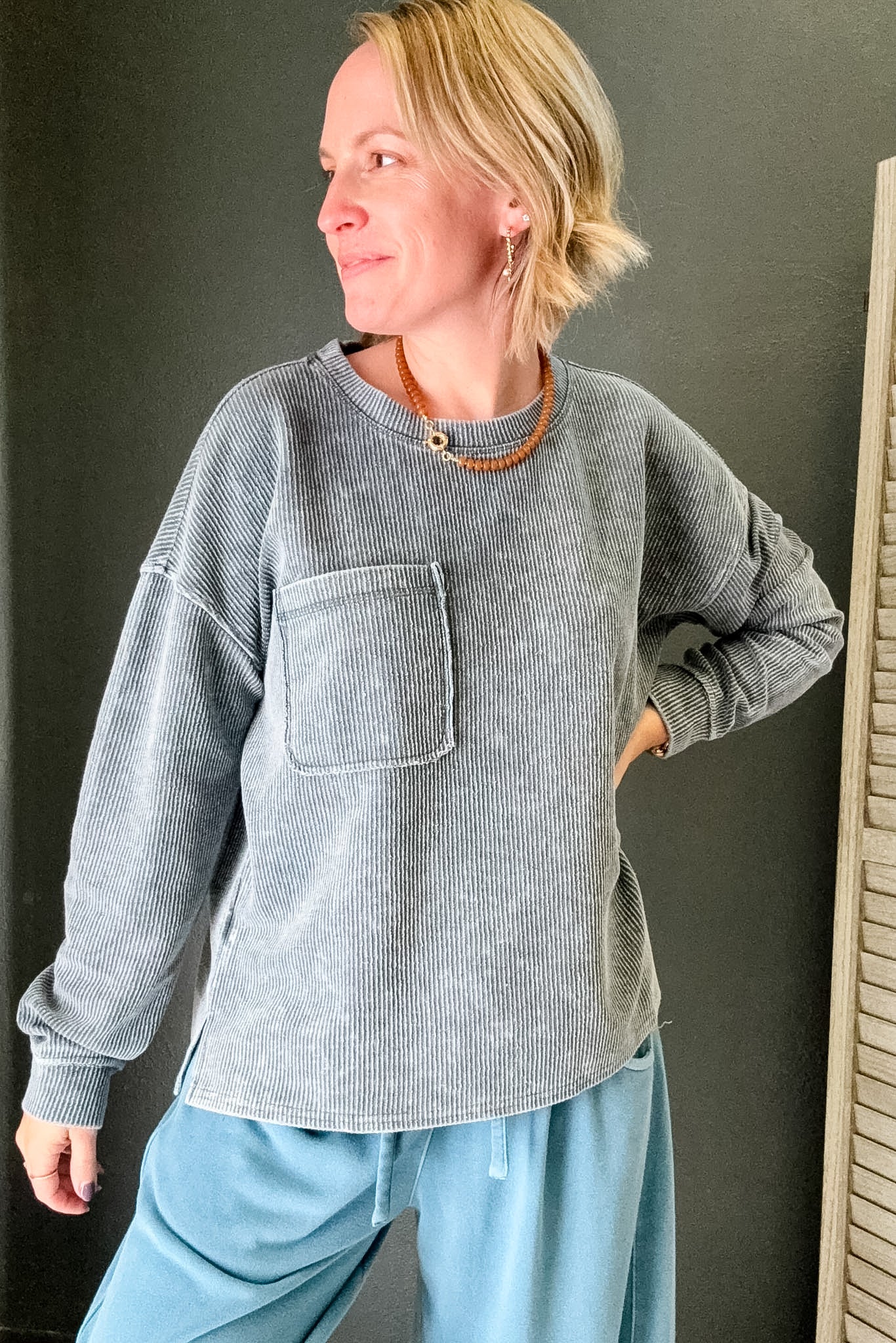 Ribbed Pocket Long Sleeve