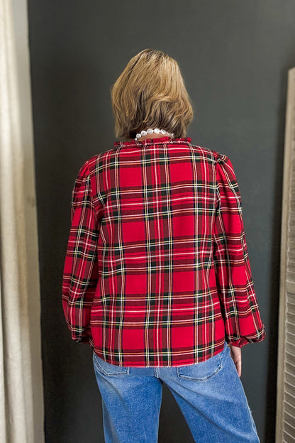 Plaid Balloon Sleeve Top