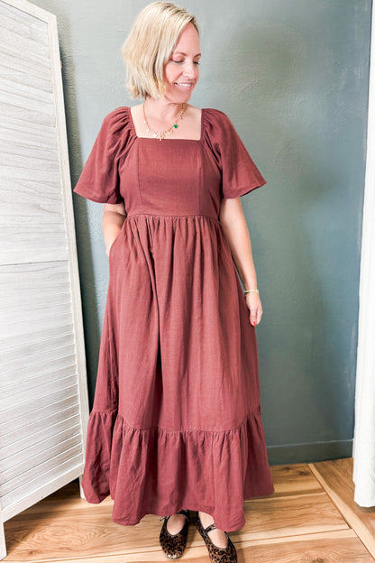 Gingham Square Neck Dress