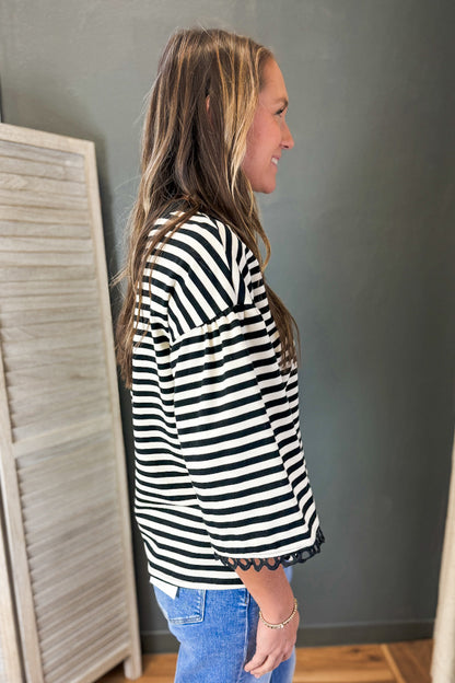 Lace Trim Striped Top