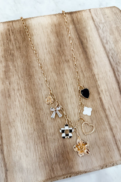 Checker Flower Charm Necklace